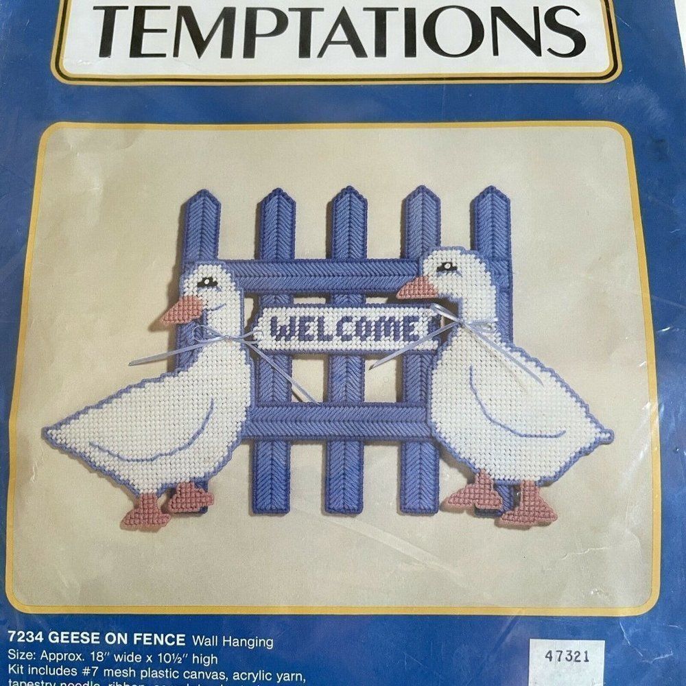 Vtg Temptations 7234 Geese On Fence Counted Cross Kit Wall Hanging 18 x 10.5